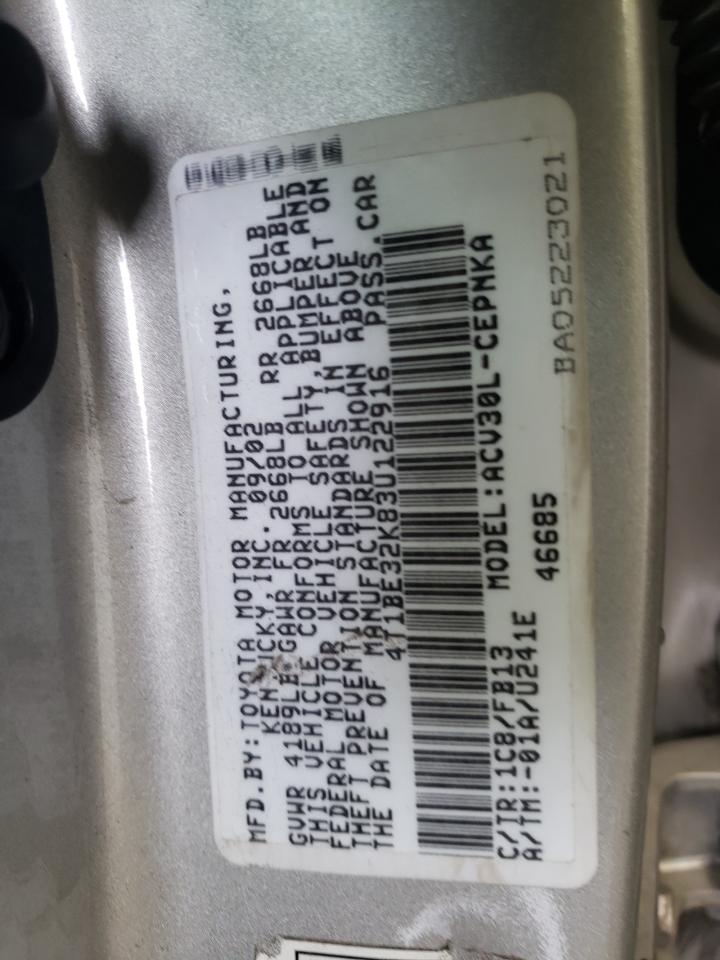 2003 Toyota Camry VIN 4T1BE32K83U122916 Copart auction photo, front end / side damage thumbnail 12