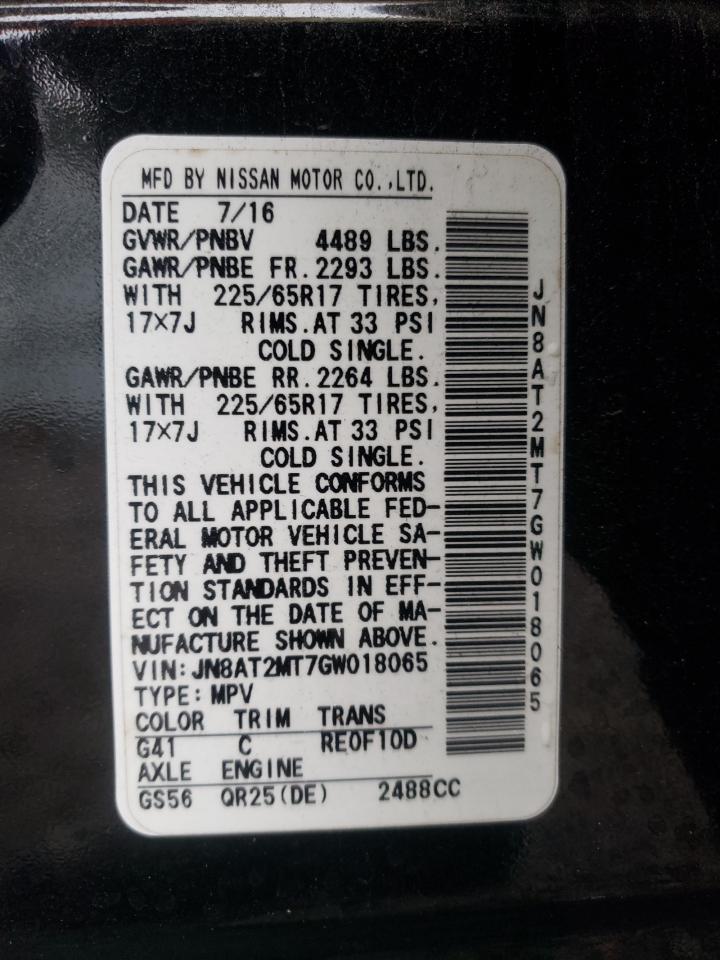 2016 Nissan Rogue VIN JN8AT2MT7GW018065 Copart auction photo, front end / side damage thumbnail 15
