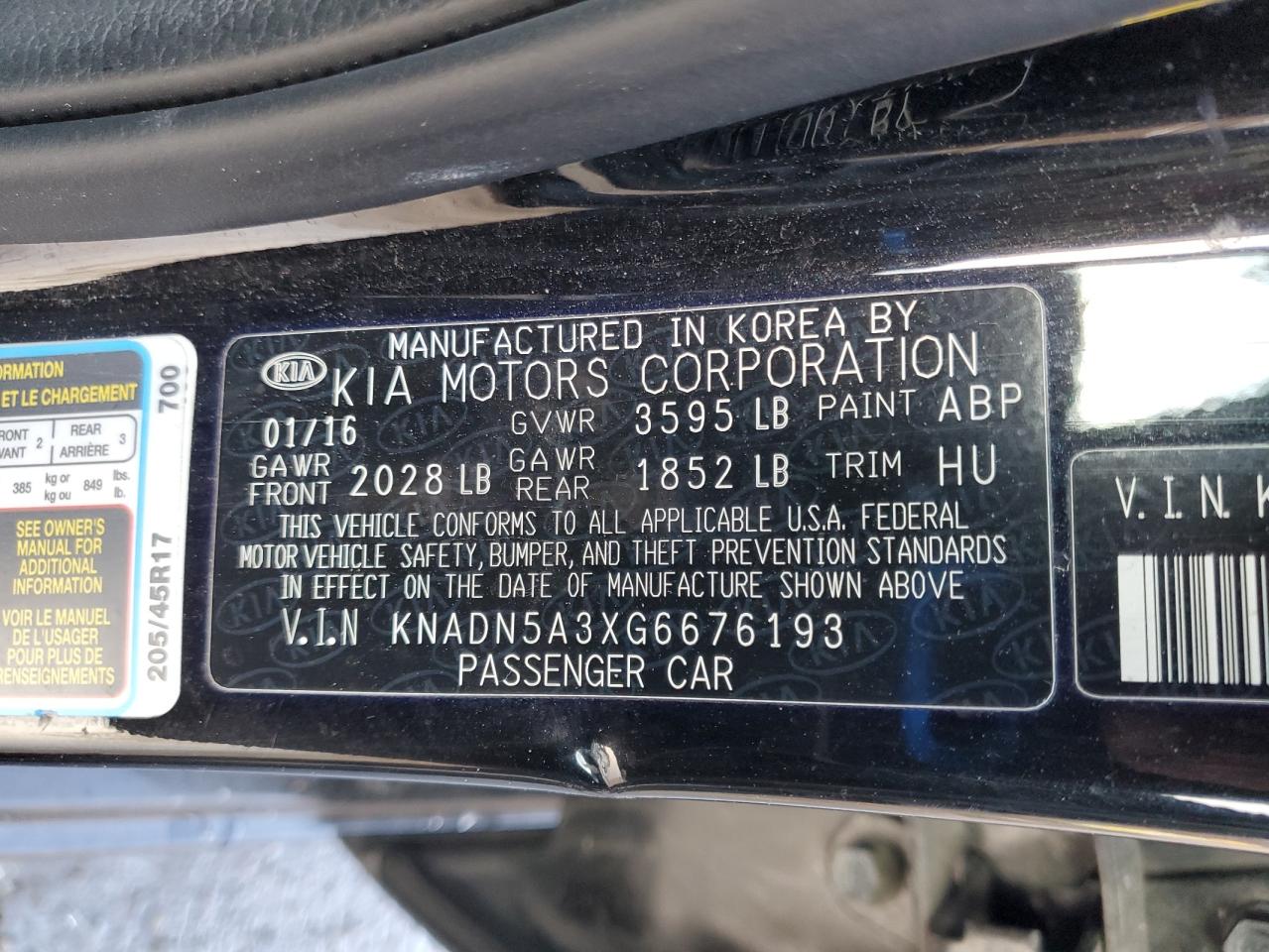 2016 KIA Rio VIN KNADN5A3XG6676193 Copart auction photo, front end / minor dent/scratches damage thumbnail 13