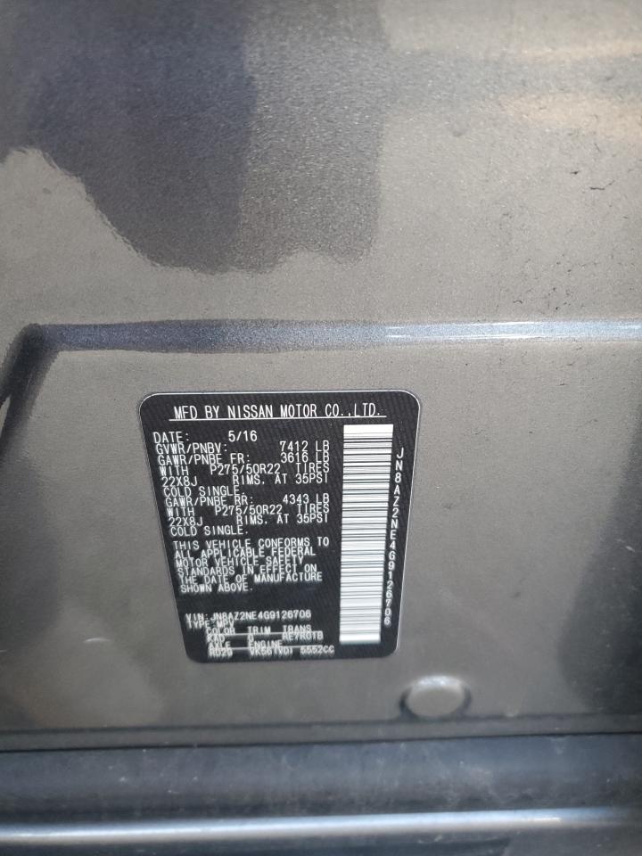 2016 Infiniti QX80 VIN JN8AZ2NE4G9126706 Copart auction photo, front end / rear end damage thumbnail 15