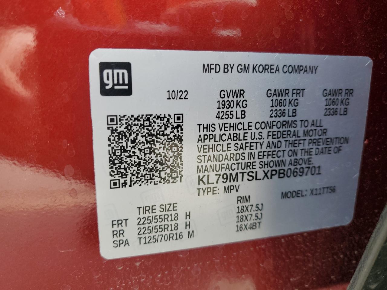 2023 Chevrolet TrailBlazer VIN KL79MTSLXPB069701 Copart auction photo, front end damage thumbnail 13