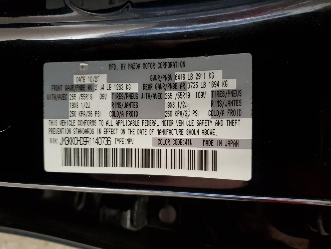 2024 Mazda CX-90 VIN JM3KKCHD9R1140736 Copart auction photo, side / rear end damage thumbnail 13