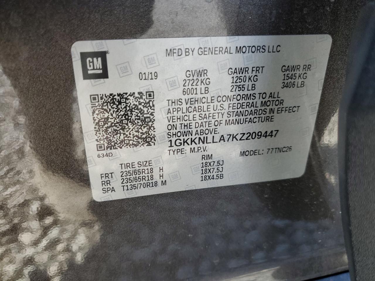 2019 GMC Acadia VIN 1GKKNLLA7KZ209447 Copart auction photo, front end damage thumbnail 15