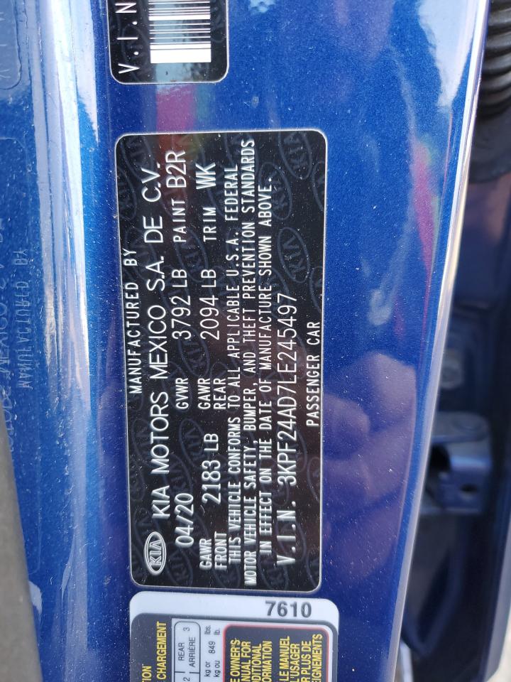 2020 KIA Forte VIN 3KPF24AD7LE245497 Copart auction photo, front end / rear end damage thumbnail 12