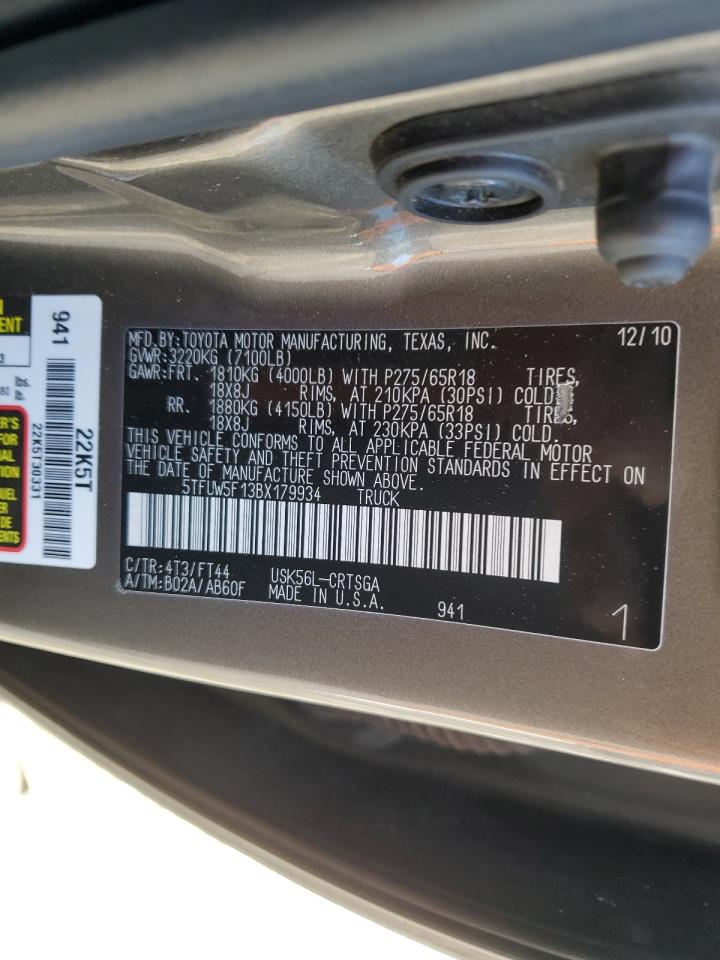 2011 Toyota Tundra VIN 5TFUW5F13BX179934 Copart auction photo, front end / minor dent/scratches damage thumbnail 12