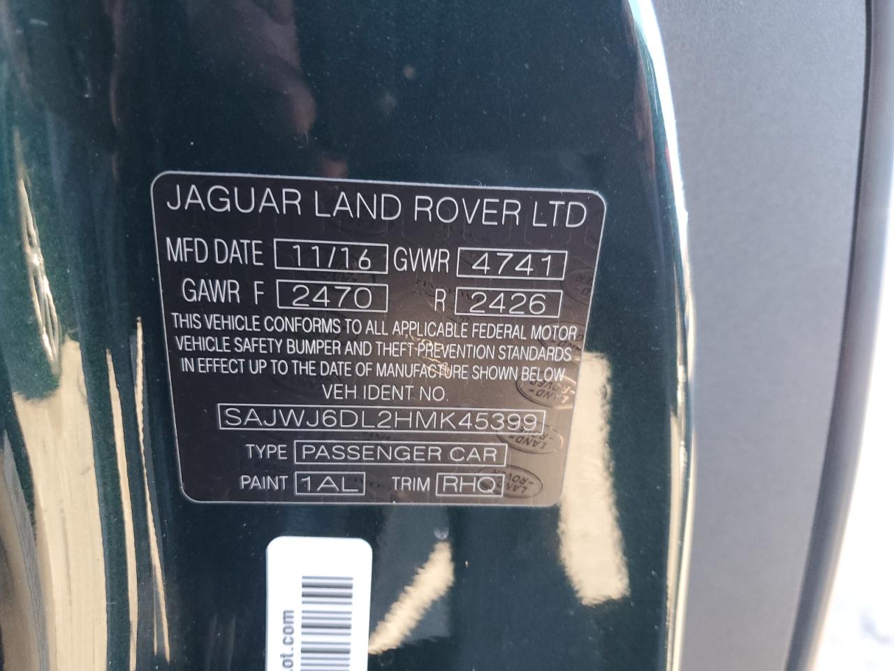 2017 Jaguar F-Type VIN SAJWJ6DL2HMK45399 Copart auction photo, front end / undercarriage damage thumbnail 13