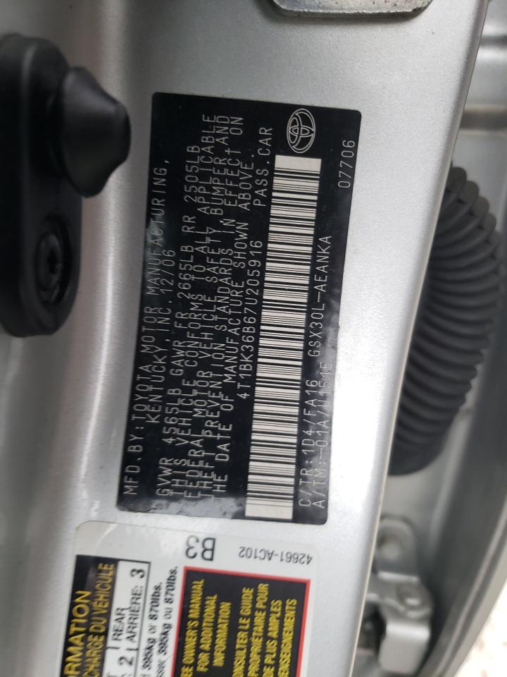 2007 Toyota Avalon VIN 4T1BK36B67U205916 Copart auction photo, front end damage thumbnail 12