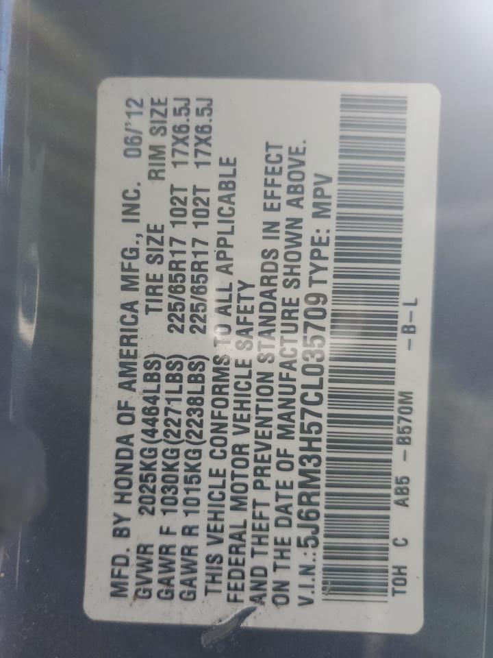2012 Honda CR-V VIN 5J6RM3H57CL035709 Copart auction photo, front end damage thumbnail 13