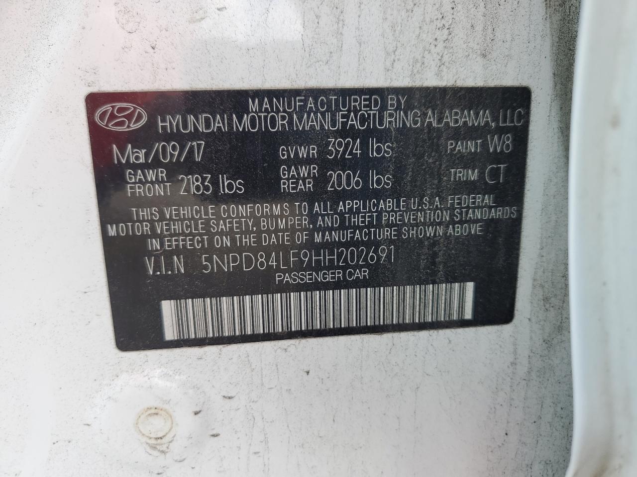 2017 Hyundai Elantra VIN 5NPD84LF9HH202691 Copart auction photo, mechanical damage thumbnail 12