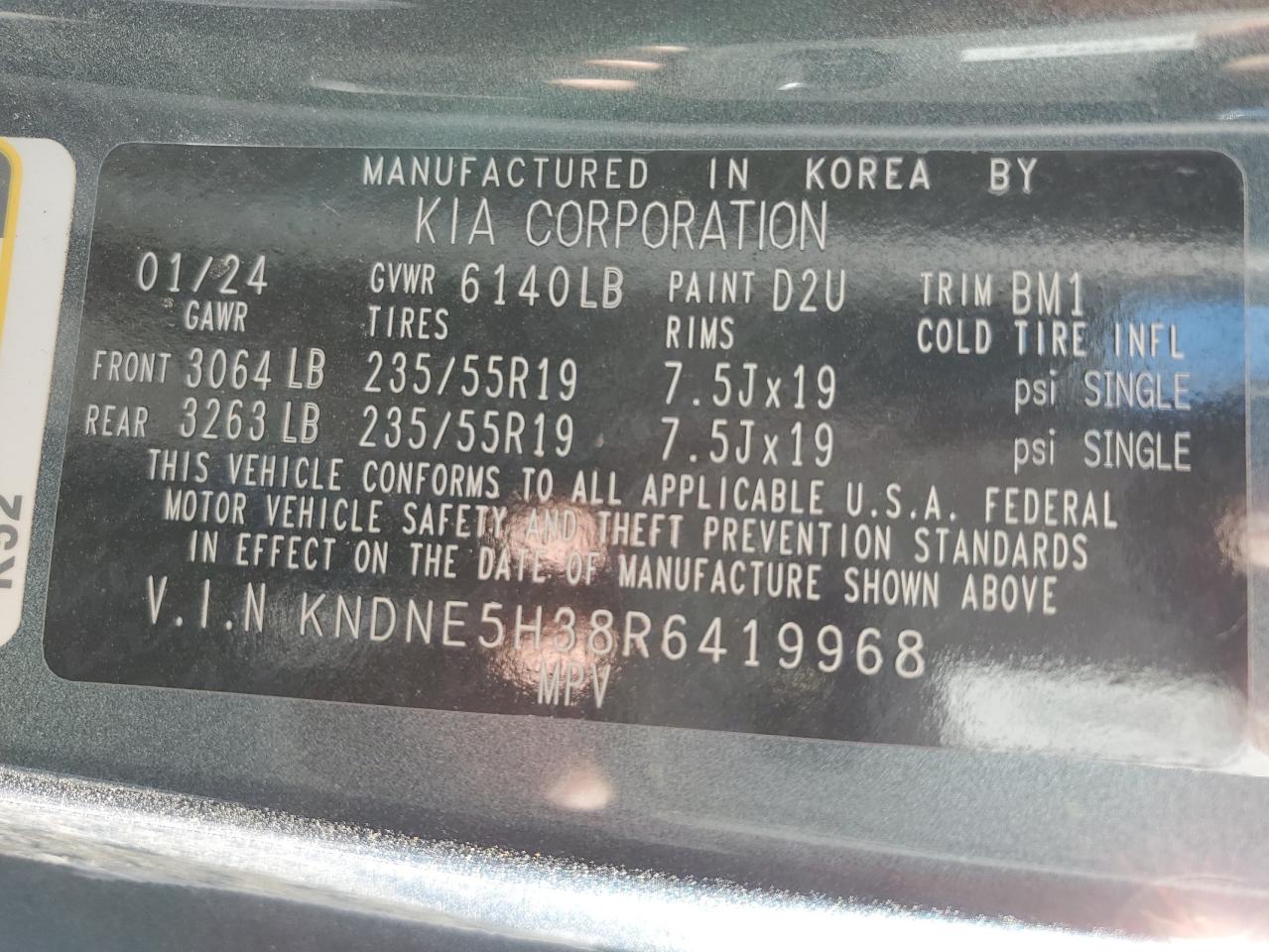 2024 KIA Carnival VIN KNDNE5H38R6419968 Copart auction photo, rear end damage thumbnail 15