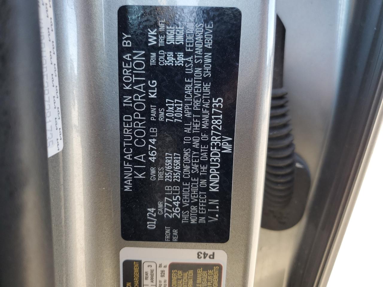 2024 KIA Sportage VIN KNDPU3DF3R7281735 Copart auction photo, mechanical / front end damage thumbnail 13