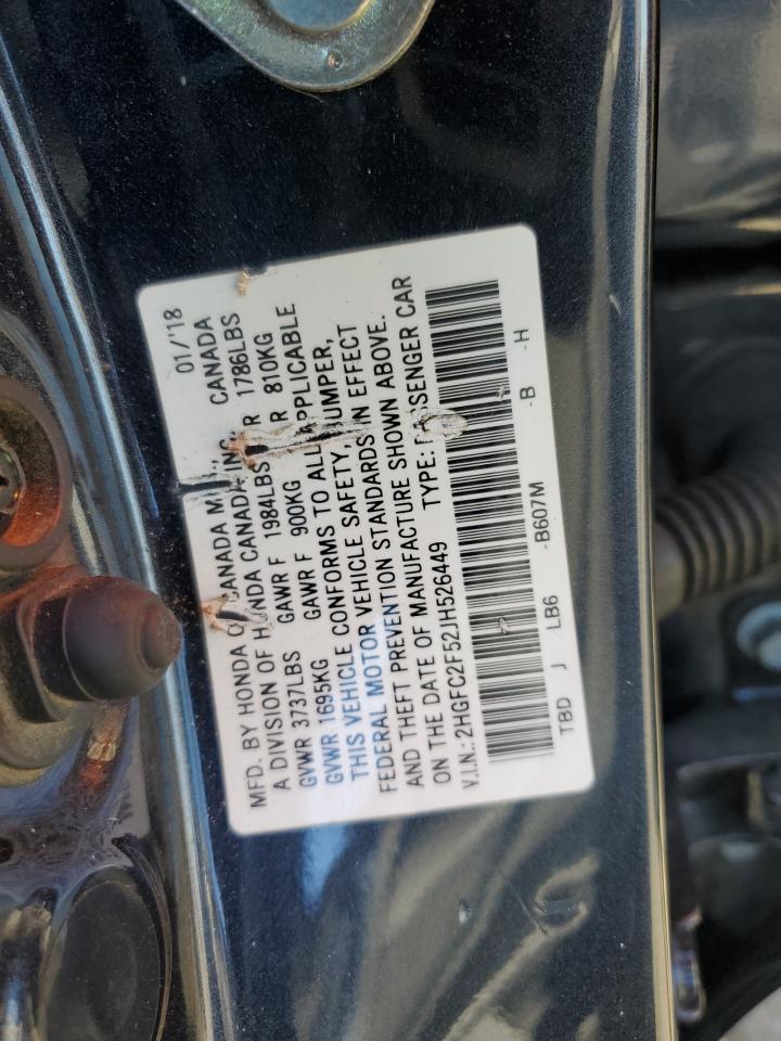 2018 Honda Civic VIN 2HGFC2F52JH526449 Copart auction photo, front end / side damage thumbnail 12