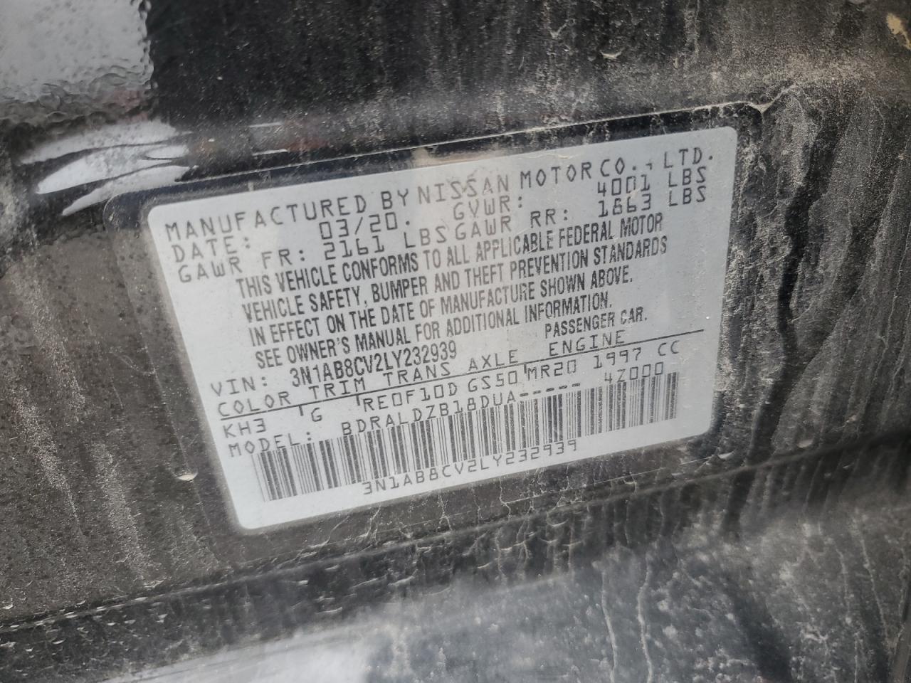 2020 Nissan Sentra VIN 3N1AB8CV2LY232939 Copart auction photo, front end / minor dent/scratches damage thumbnail 15