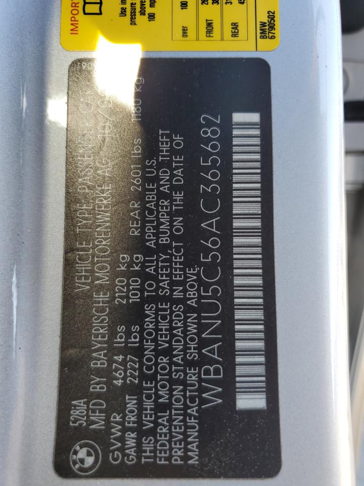 2010 BMW 5er VIN WBANU5C56AC365682 Copart auction photo, front end / side damage thumbnail 12