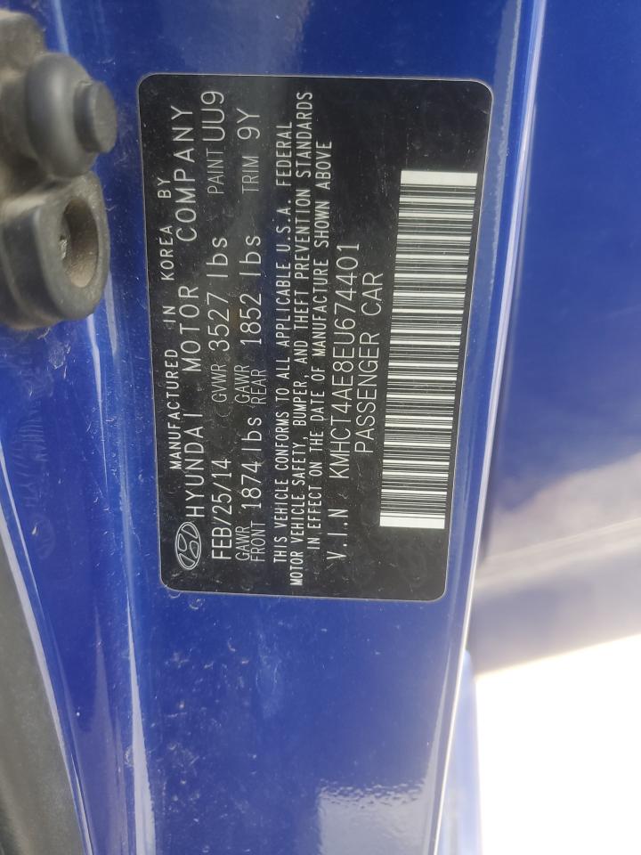 2014 Hyundai Accent VIN KMHCT4AE8EU674401 Copart auction photo, front end / side damage thumbnail 13