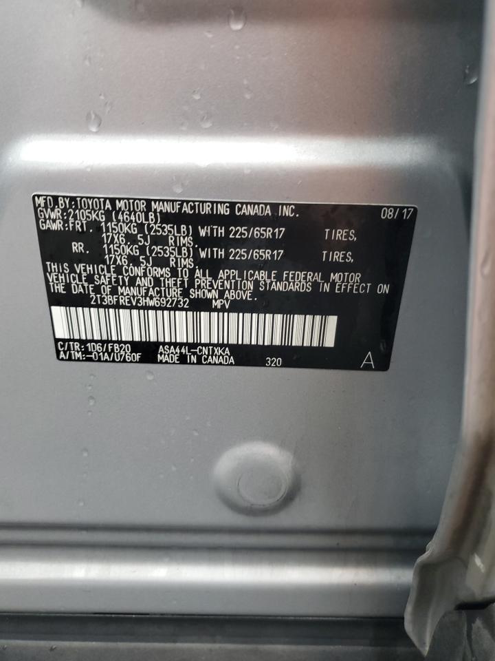 2017 Toyota RAV 4 VIN 2T3BFREV3HW692732 Copart auction photo, front end / side damage thumbnail 15