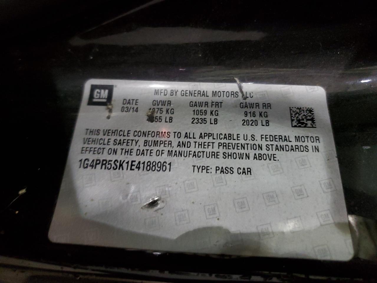 2014 Buick Verano VIN 1G4PR5SK1E4188961 Copart auction photo, front end damage thumbnail 12