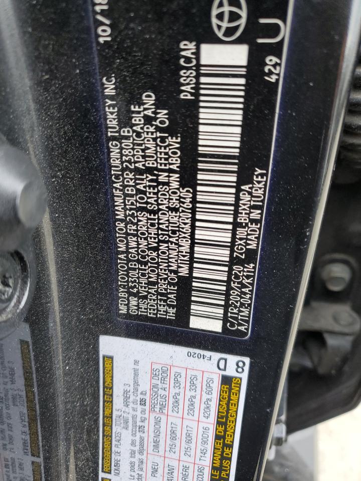 2019 Toyota C-HR VIN NMTKHMBX6KR076405 Copart auction photo, burn / minor dent/scratches damage thumbnail 12