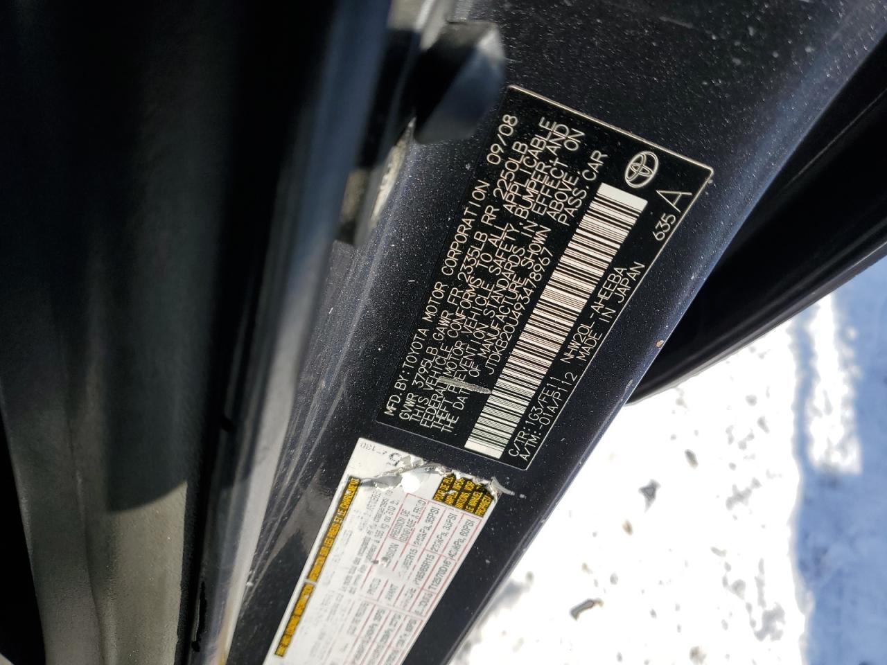 2009 Toyota Prius VIN JTDKB20U493478967 Copart auction photo, front end damage thumbnail 14
