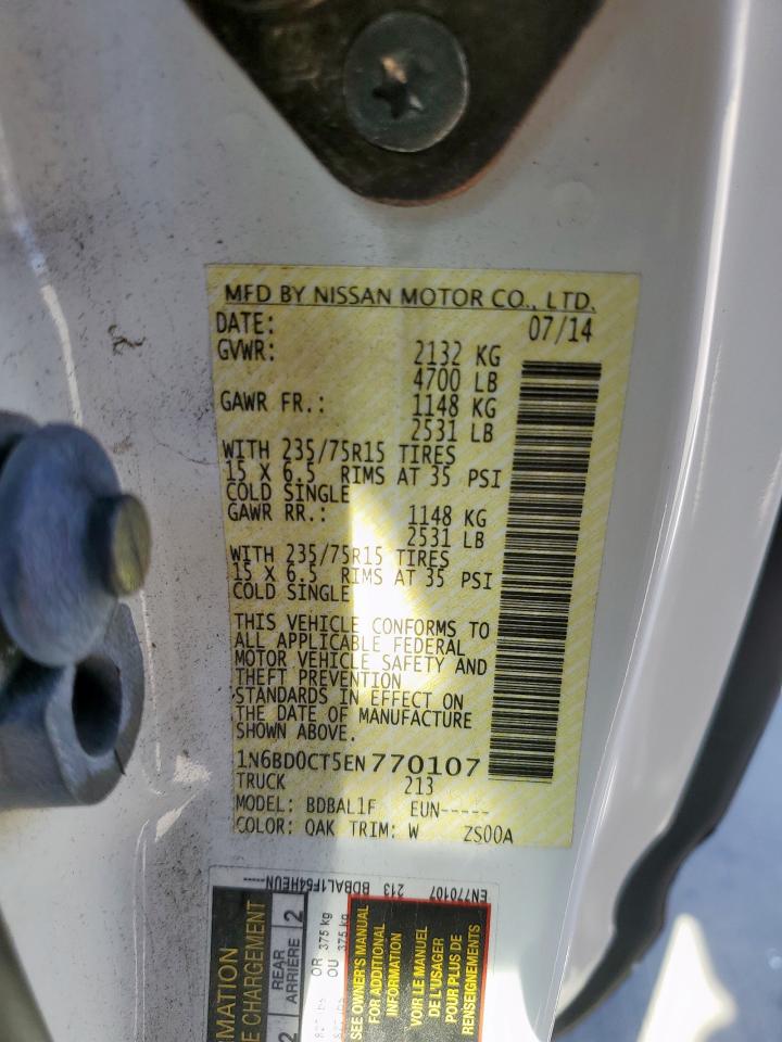 2014 Nissan Navara (Frontier) VIN 1N6BD0CT5EN770107 Copart auction photo, front end damage thumbnail 12