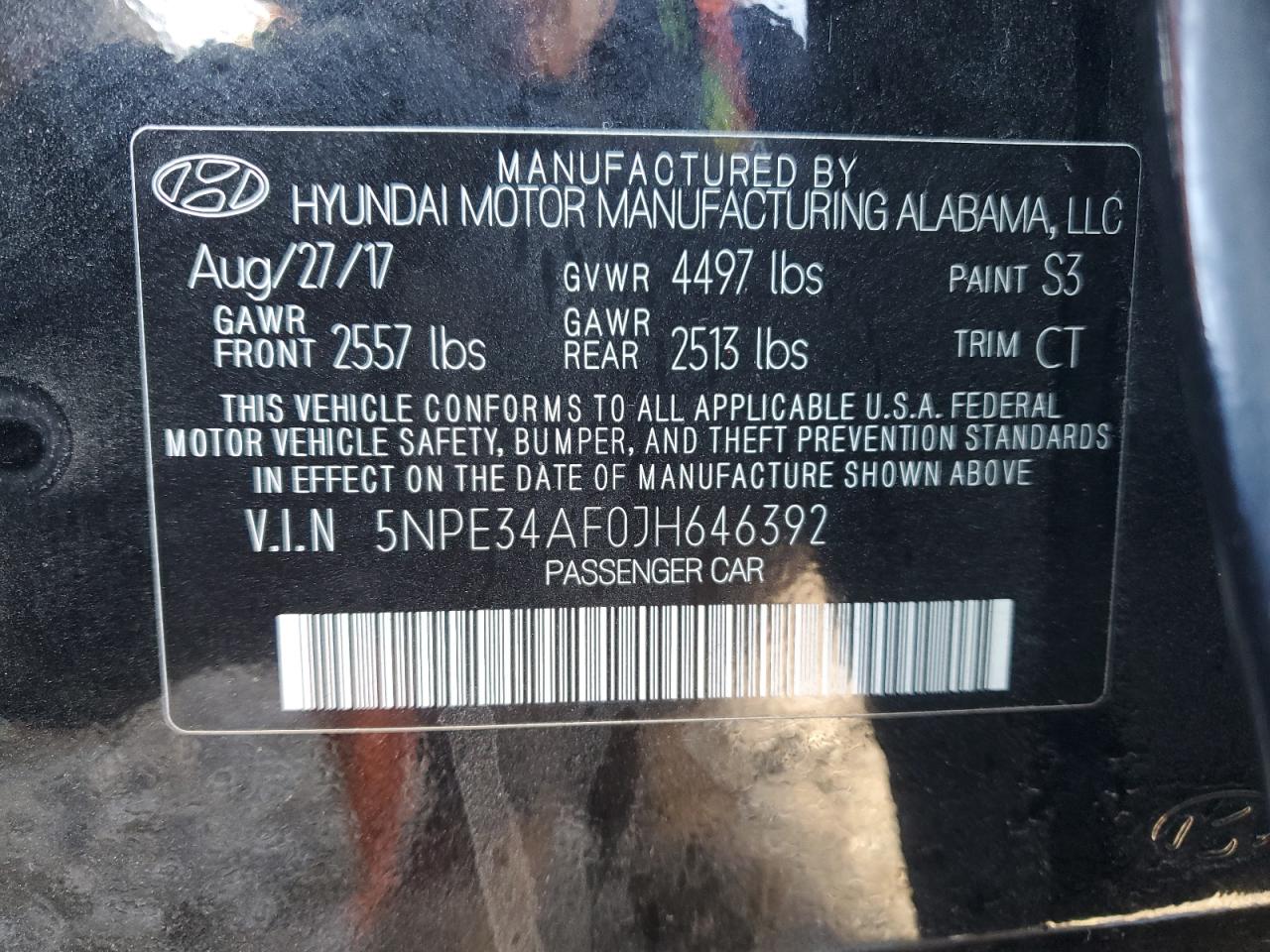 2018 Hyundai Sonata VIN 5NPE34AF0JH646392 Copart auction photo, vandalism / front end damage thumbnail 14