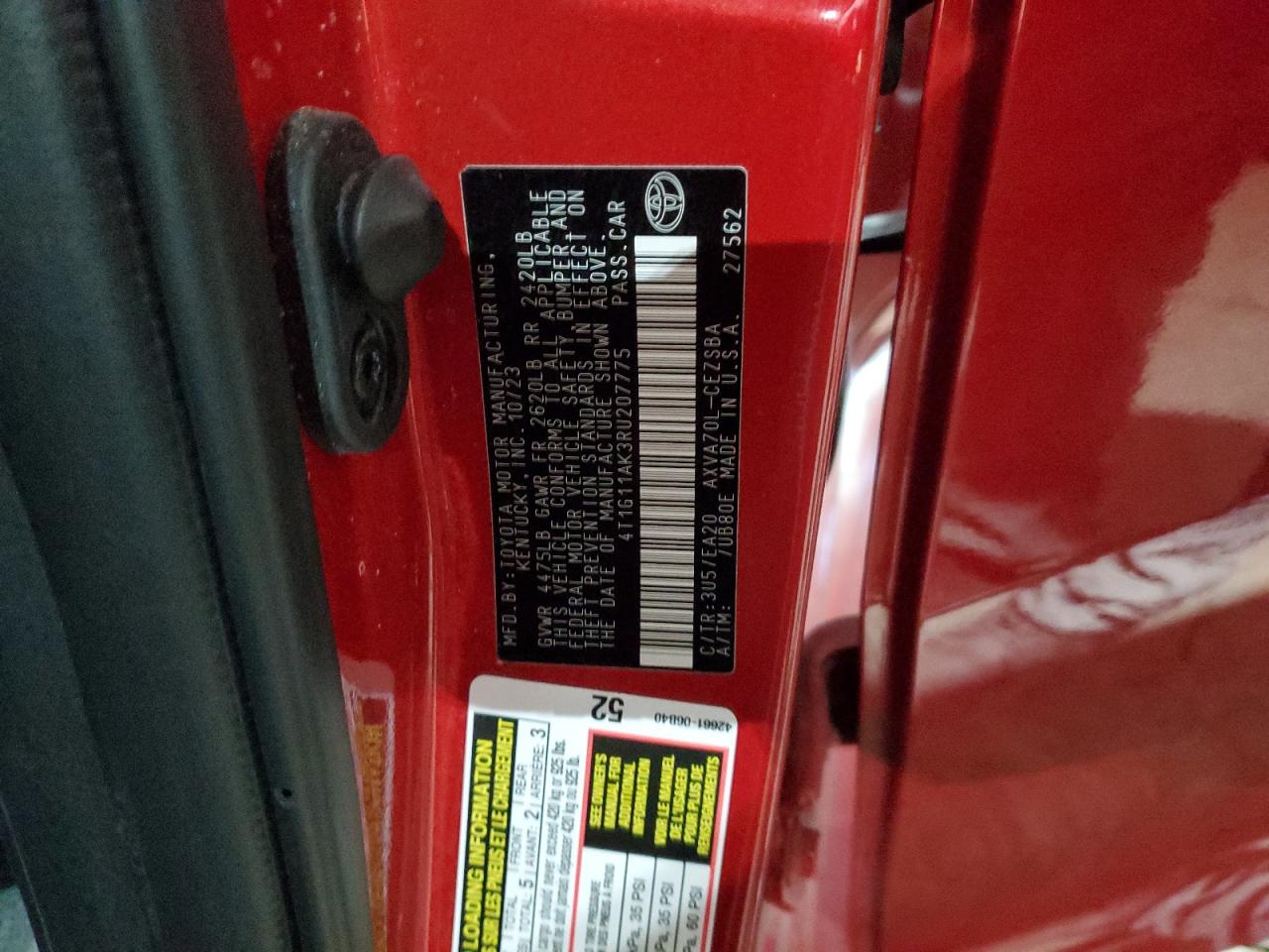 2024 Toyota Camry VIN 4T1G11AK3RU207775 Copart auction photo, front end damage thumbnail 12