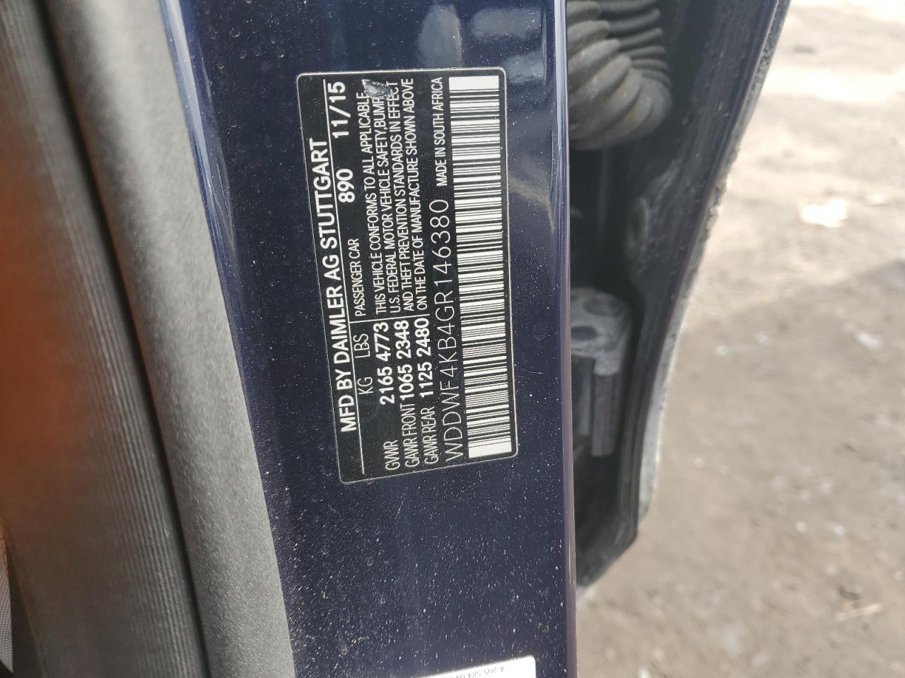 2016 Mercedes-Benz C-klasse VIN WDDWF4KB4GR146380 Copart auction photo, front end / side damage thumbnail 12