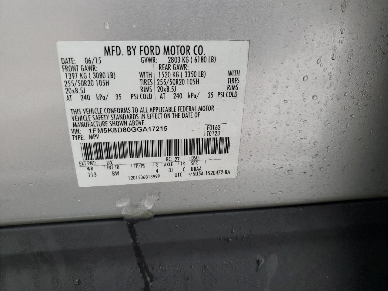 2016 Ford Explorer VIN 1FM5K8D80GGA17215 Copart auction photo, front end / minor dent/scratches damage thumbnail 13