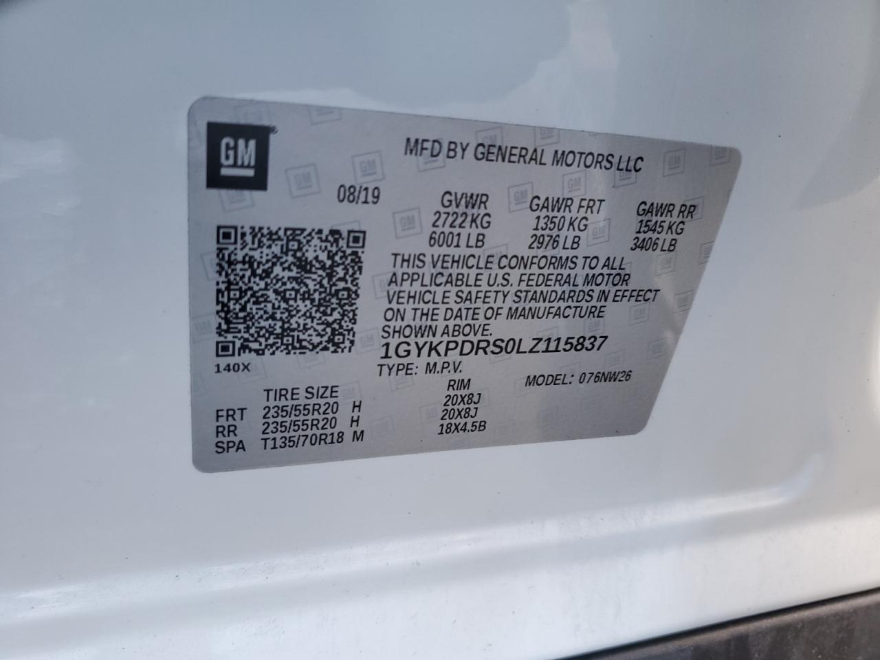 2020 Cadillac XT6 VIN 1GYKPDRS0LZ115837 Copart auction photo, front end / undercarriage damage thumbnail 13