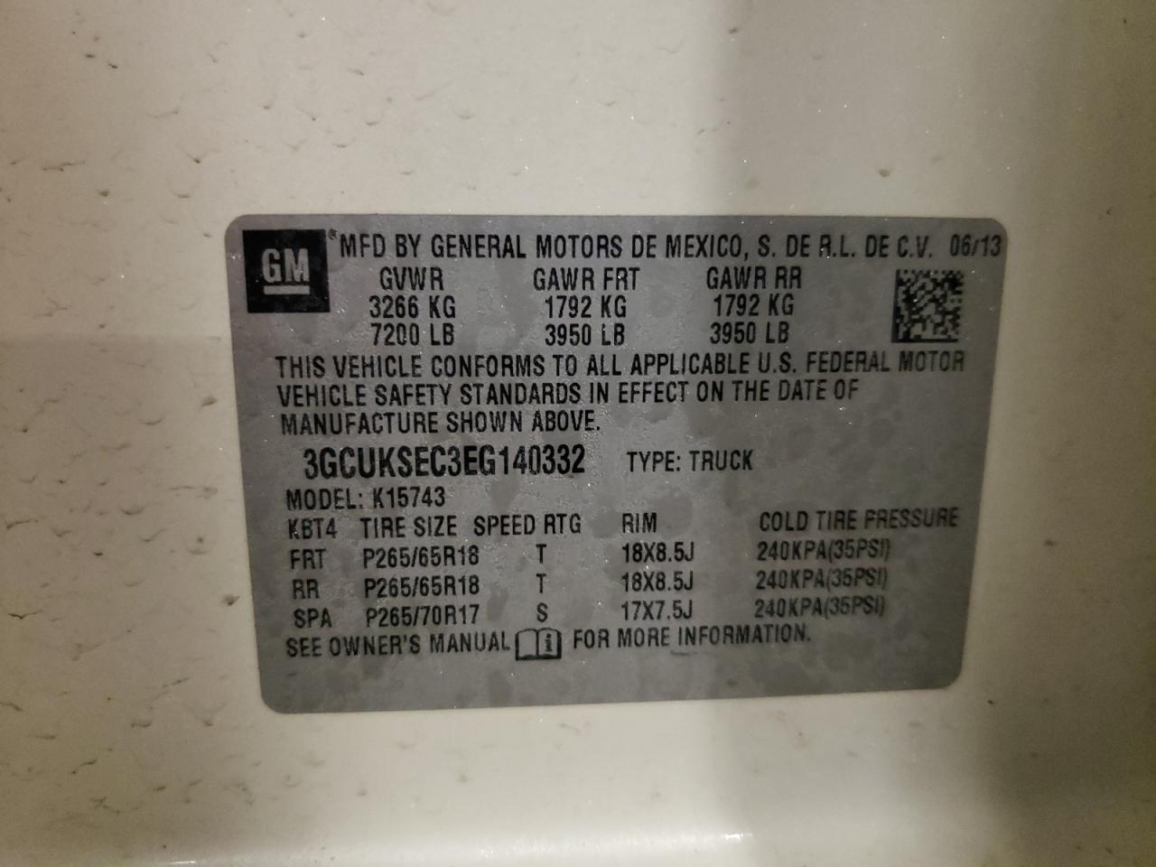 2014 Chevrolet Silverado VIN 3GCUKSEC3EG140332 Copart auction photo, front end damage thumbnail 12