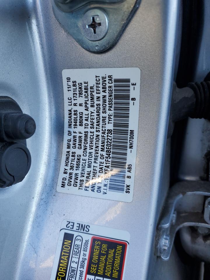 2011 Honda Civic VIN 19XFA1F54BE022738 Copart auction photo, rear end damage thumbnail 12