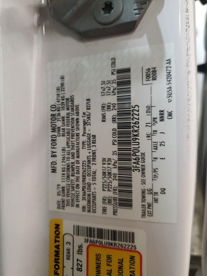 2019 Ford Fusion VIN 3FA6P0LU9KR262225 Copart auction photo, front end / minor dent/scratches damage thumbnail 13