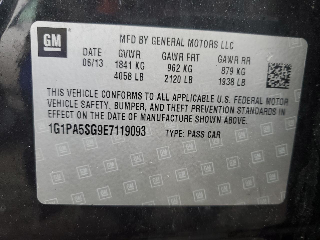2014 Chevrolet Cruze VIN 1G1PA5SG9E7119093 Copart auction photo, mechanical damage thumbnail 12