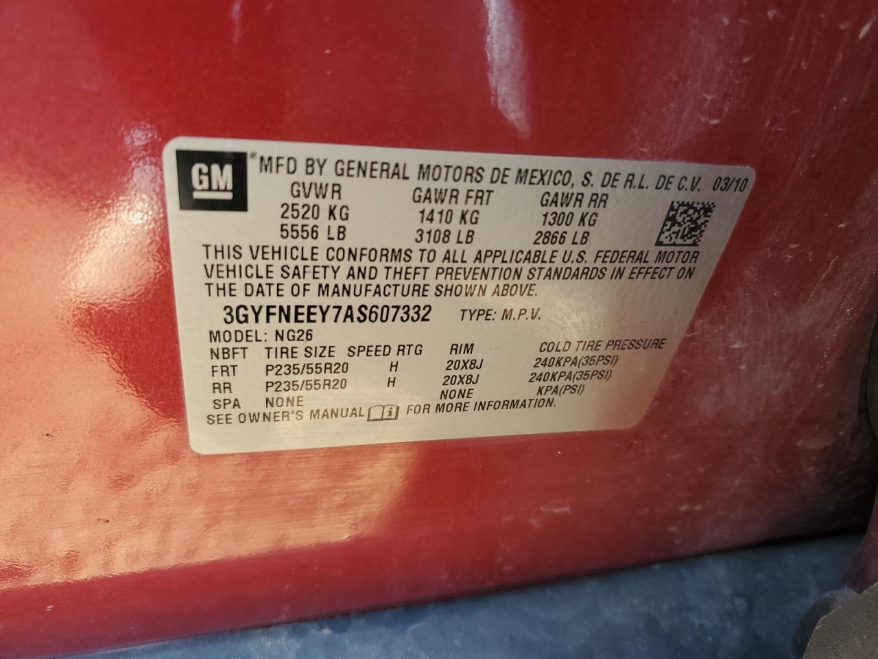 2010 Cadillac SRX VIN 3GYFNEEY7AS607332 Copart auction photo, undercarriage / front end damage thumbnail 13