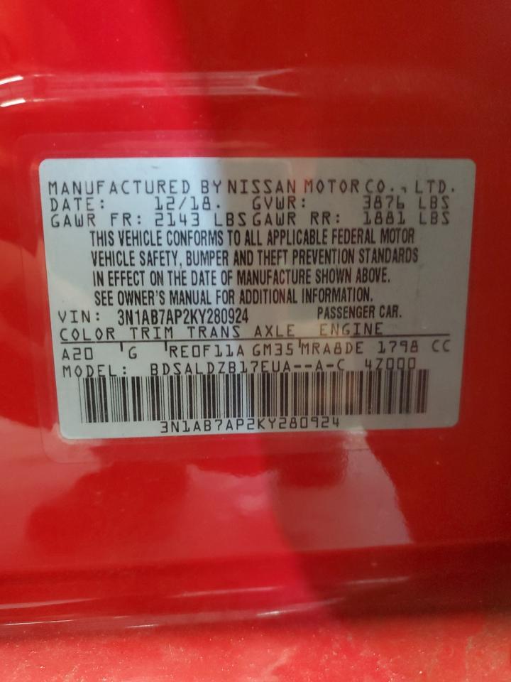 2019 Nissan Sentra VIN 3N1AB7AP2KY280924 Copart auction photo, front end / mechanical damage thumbnail 13