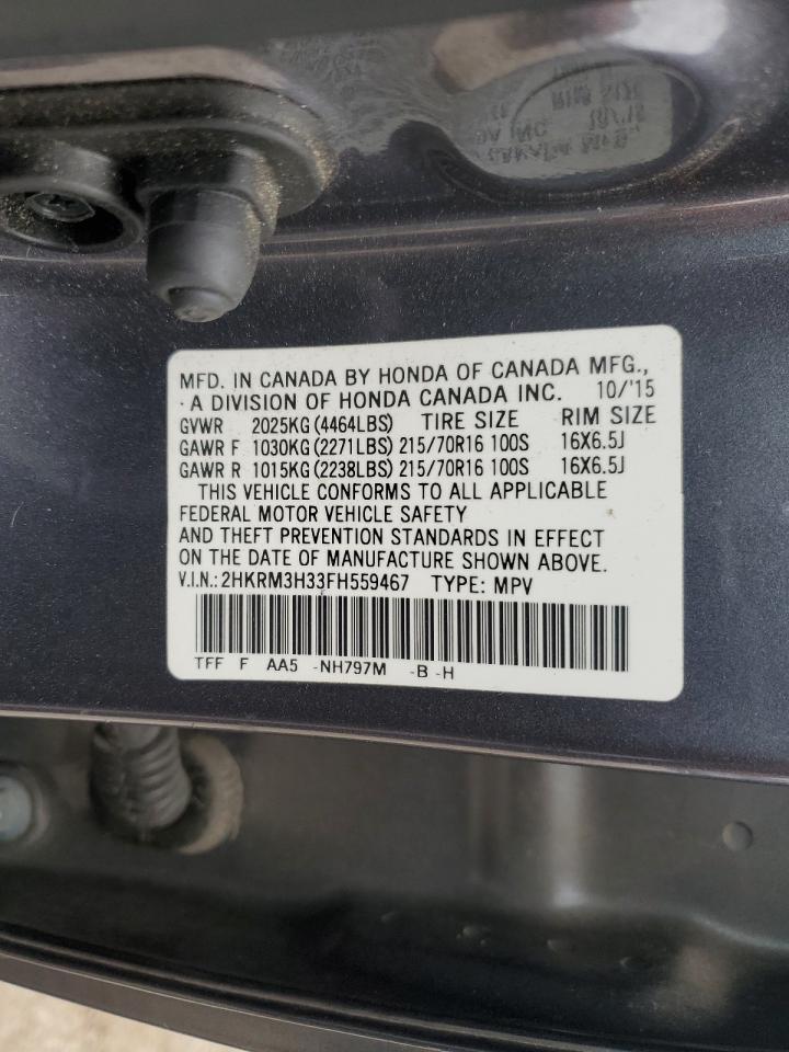 2015 Honda CR-V VIN 2HKRM3H33FH559467 Copart auction photo, side / rear end damage thumbnail 15