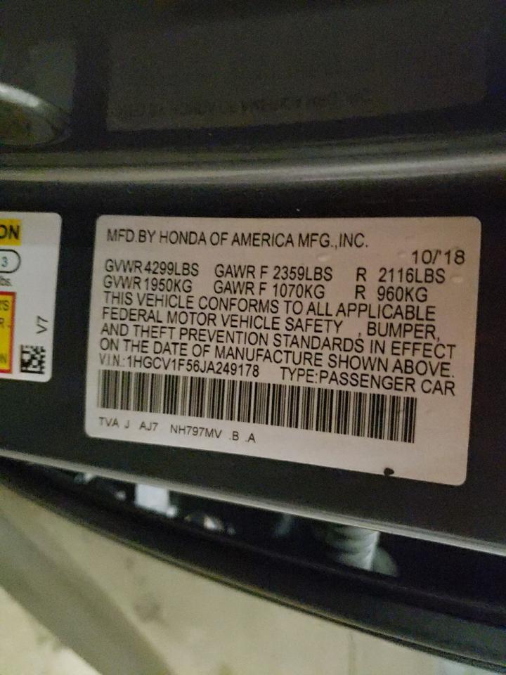 2018 Honda Accord VIN 1HGCV1F56JA249178 Copart auction photo, all over damage thumbnail 12