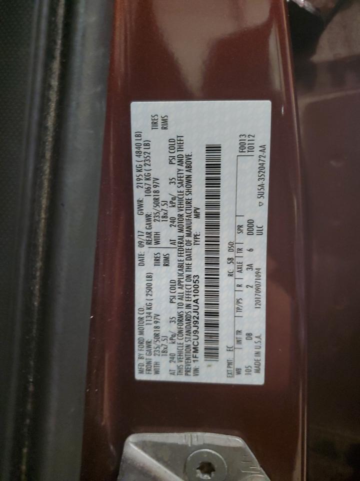 2018 Ford Escape VIN 1FMCU9J92JUA10053 Copart auction photo, front end damage thumbnail 14