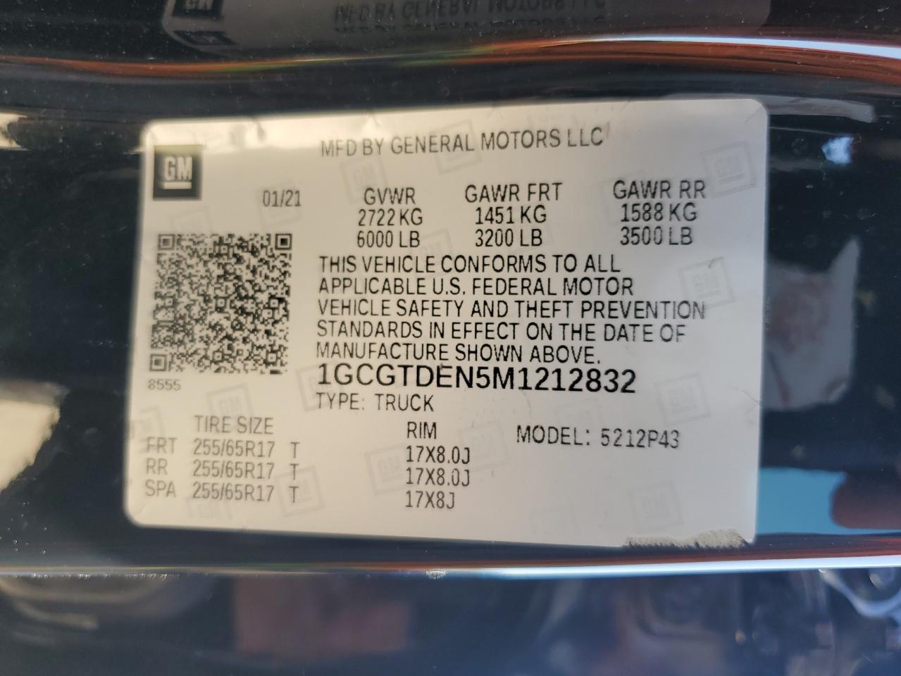 2021 Chevrolet Colorado VIN 1GCGTDEN5M1212832 Copart auction photo, front end damage thumbnail 12