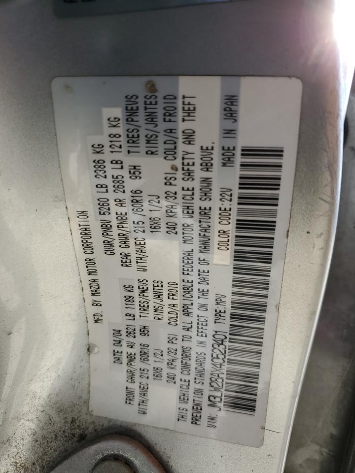 2004 Mazda MPV VIN JM3LW28AX40523401 Copart auction photo, side damage thumbnail 13