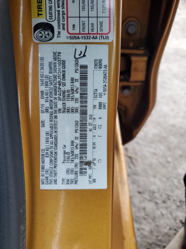 2016 Ford Fiesta VIN 3FADP4BJ5GM103776 Copart auction photo, front end / minor dent/scratches damage thumbnail 12