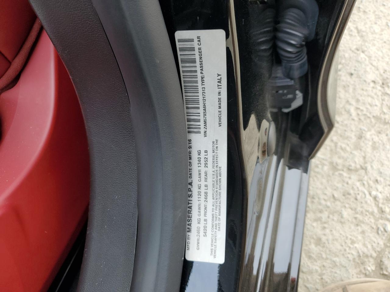 2017 Maserati Ghibli VIN ZAM57XSA6H1217313 Copart auction photo, rear end damage thumbnail 13