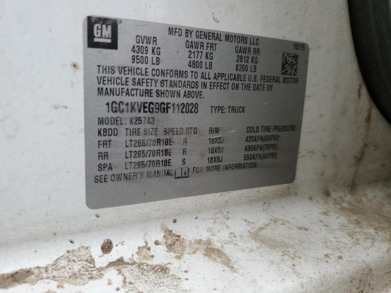 2016 Chevrolet Silverado VIN 1GC1KVEG9GF112028 Copart auction photo, all over damage thumbnail 13
