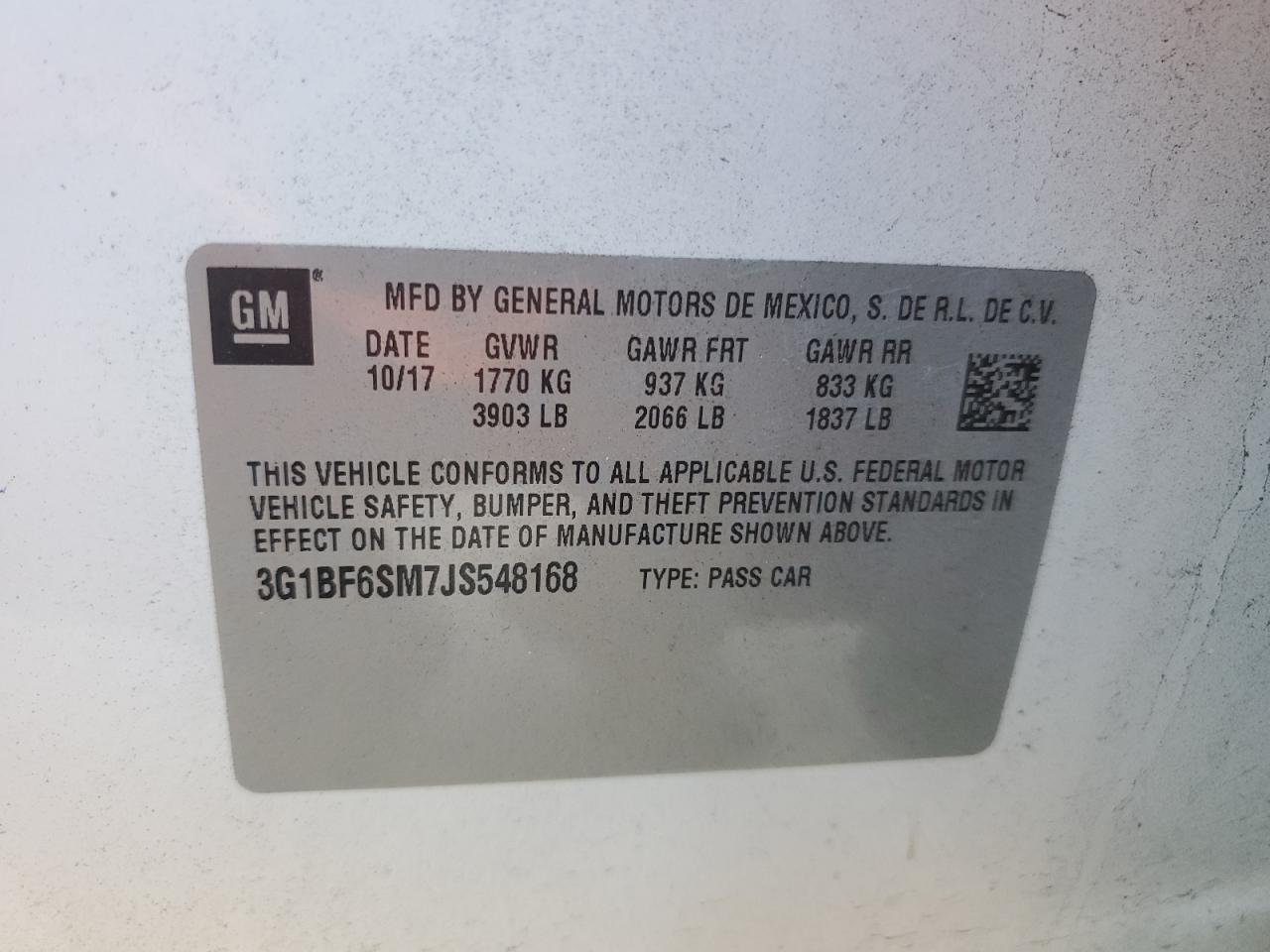 2018 Chevrolet Cruze VIN 3G1BF6SM7JS548168 Copart auction photo, front end damage thumbnail 12