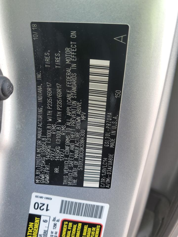 2019 Toyota Sienna VIN 5TDYZ3DC0KS984300 Copart auction photo, rear end damage thumbnail 13