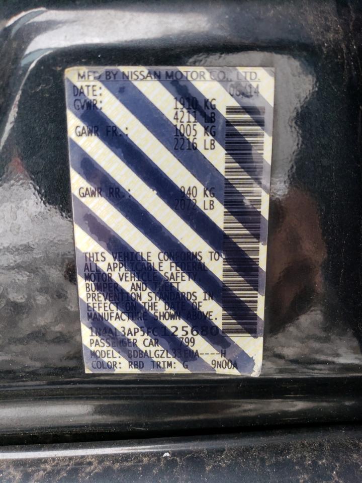 2015 Nissan Altima VIN 1N4AL3AP5FC125680 Copart auction photo, front end / side damage thumbnail 13