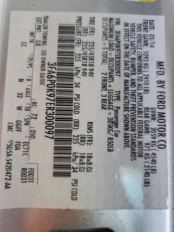 2014 Ford Fusion VIN 3FA6P0K97ER300097 Copart auction photo, side / front end damage thumbnail 12