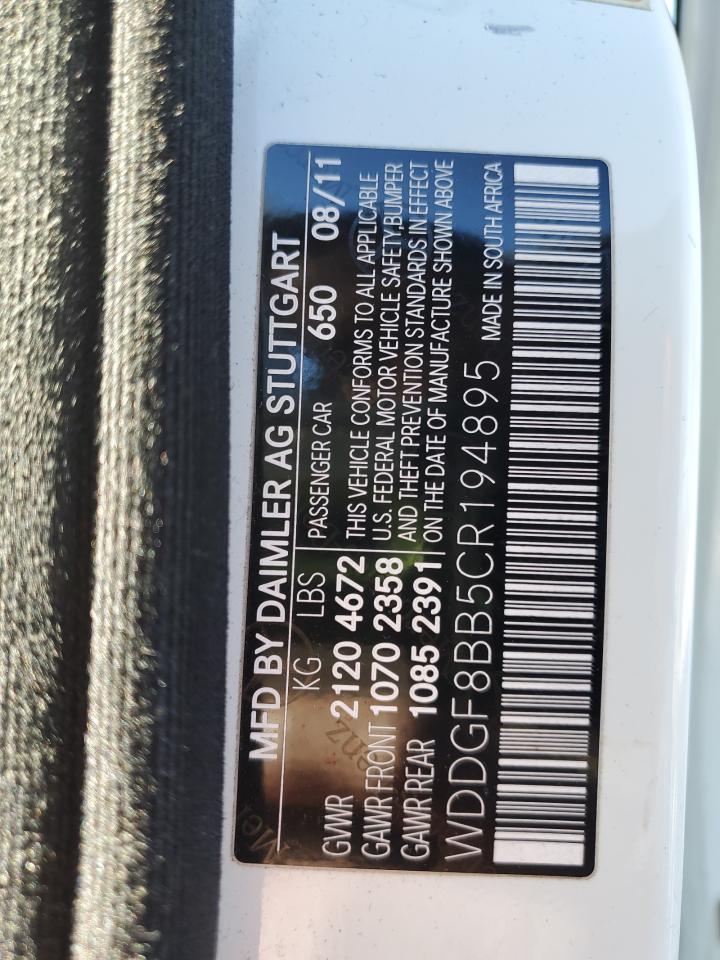 2012 Mercedes-Benz C-klasse VIN WDDGF8BB5CR194895 Copart auction photo, all over / minor dent/scratches damage thumbnail 13