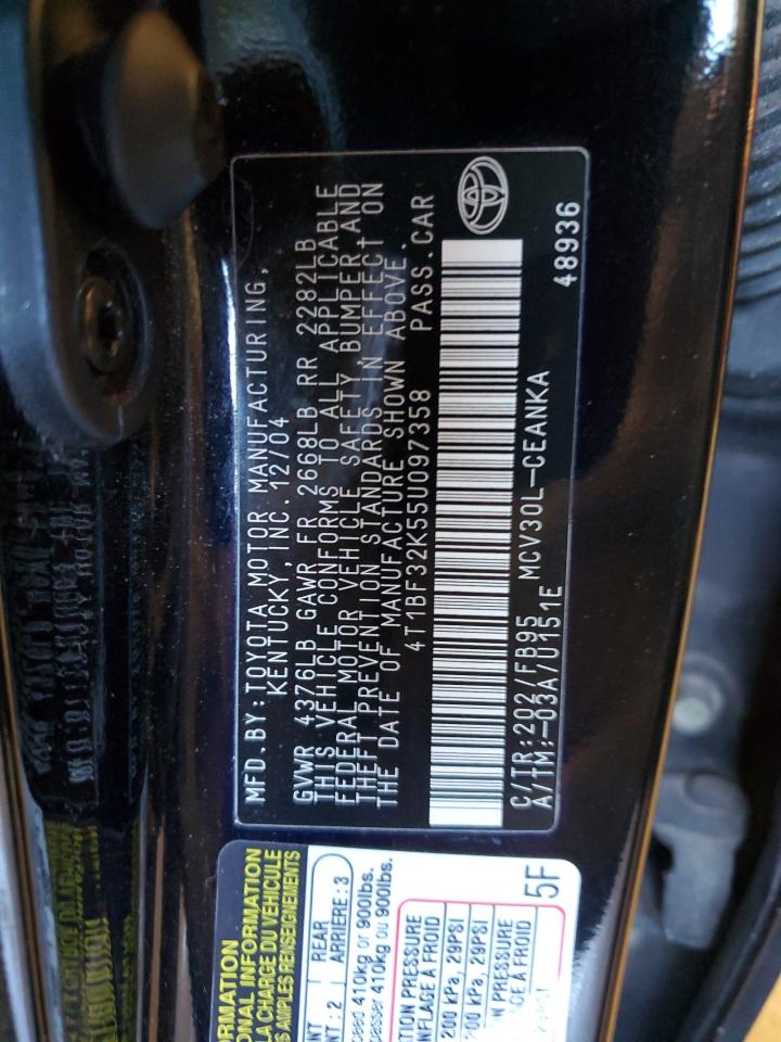 2005 Toyota Camry VIN 4T1BF32K55U097358 Copart auction photo, rear end / front end damage thumbnail 12