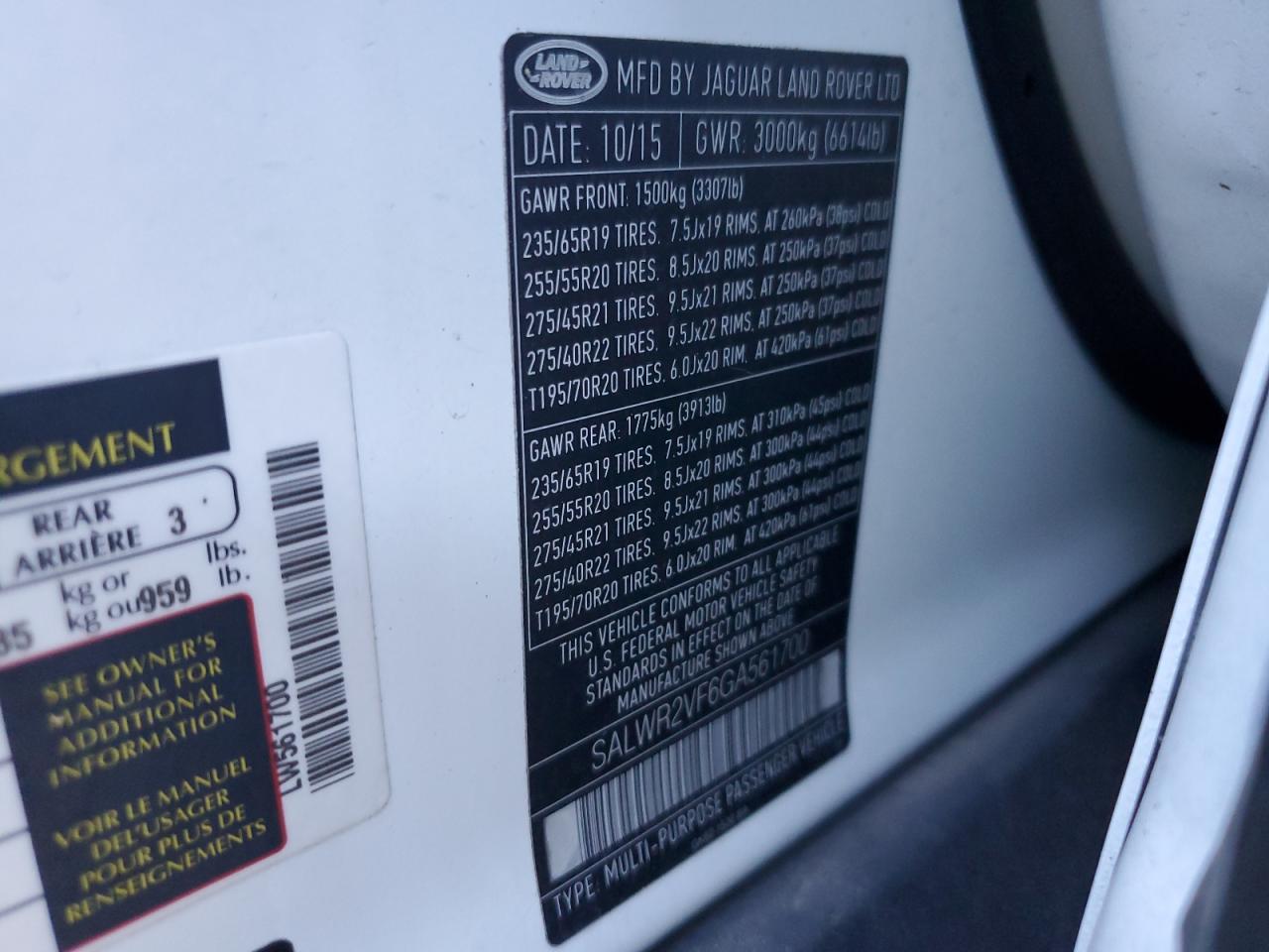 2016 Land Rover Range Rover VIN SALWR2VF6GA561700 Copart auction photo, front end / minor dent/scratches damage thumbnail 13